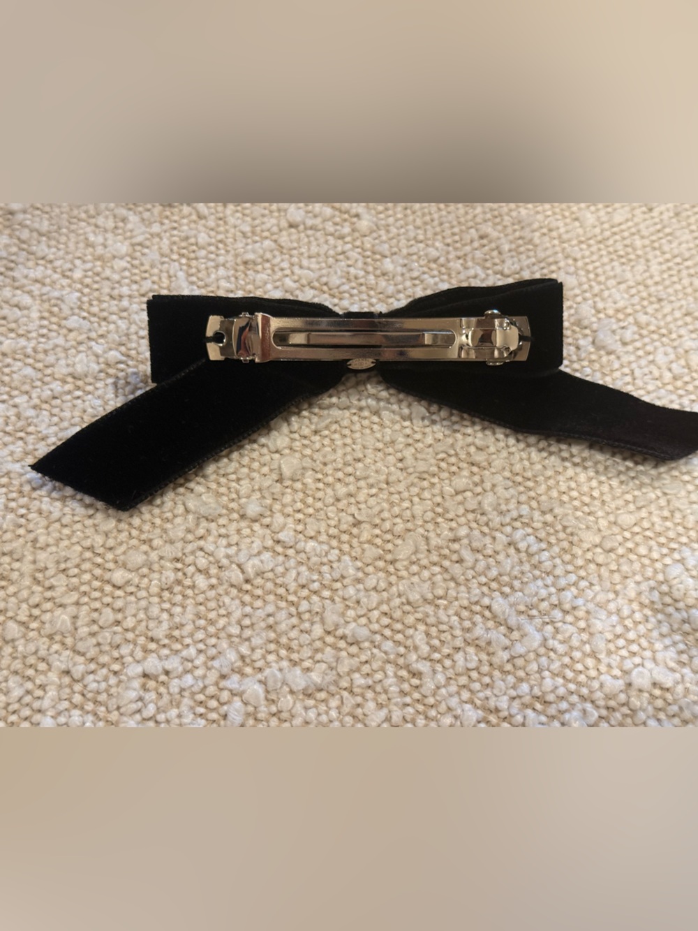 CHANEL Black Velvet Bow Hair Barrette with Gold CC Charm - Picture 2 of 3